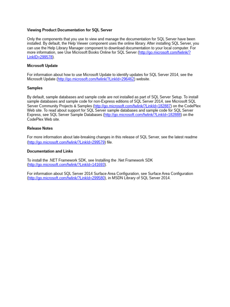 SQL Server 2014 Documentation Guide | PDF