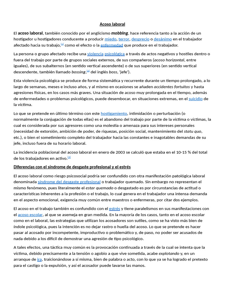 Entendiendo el acoso laboral y sus efectos | PDF | Intimidación ...