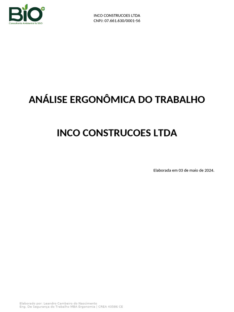 Análise Ergonômica da INCO Construções | PDF