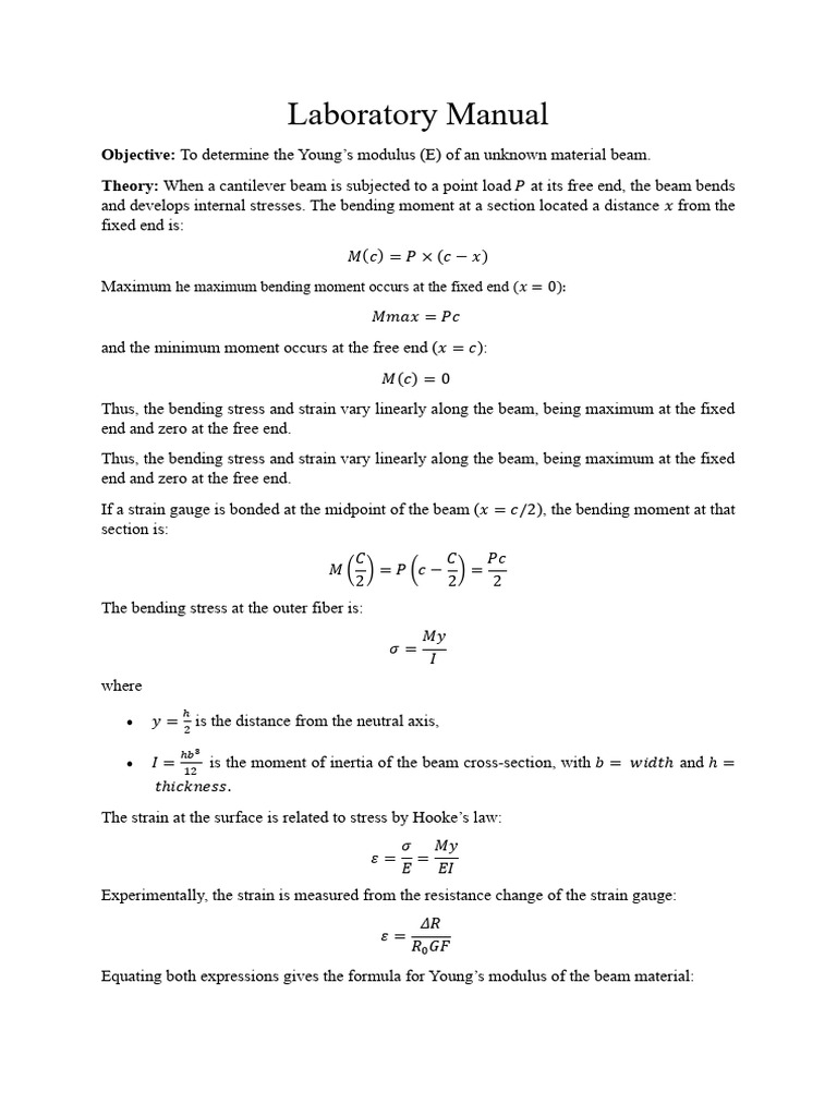 Young's Modulus Measurement Guide | PDF | Bending | Beam (Structure)