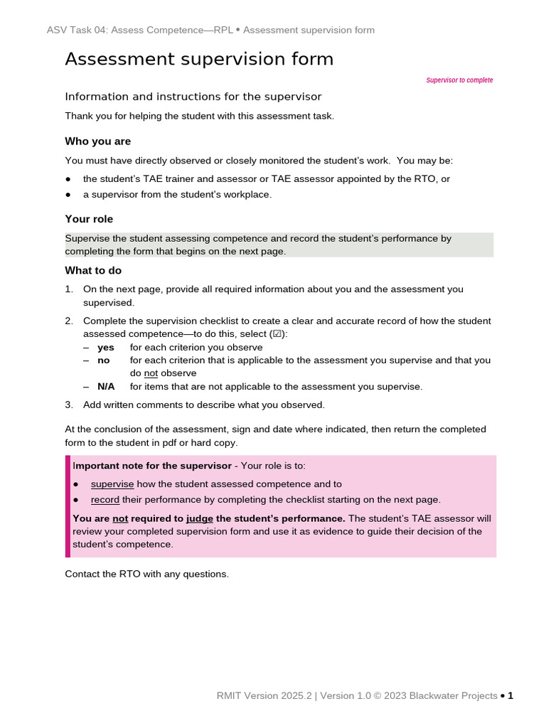 RPL Assessment Supervision Form | PDF | Communication | Social Psychology