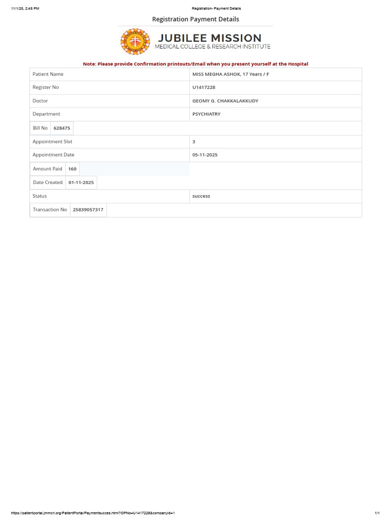 Patient Registration Payment Details | PDF