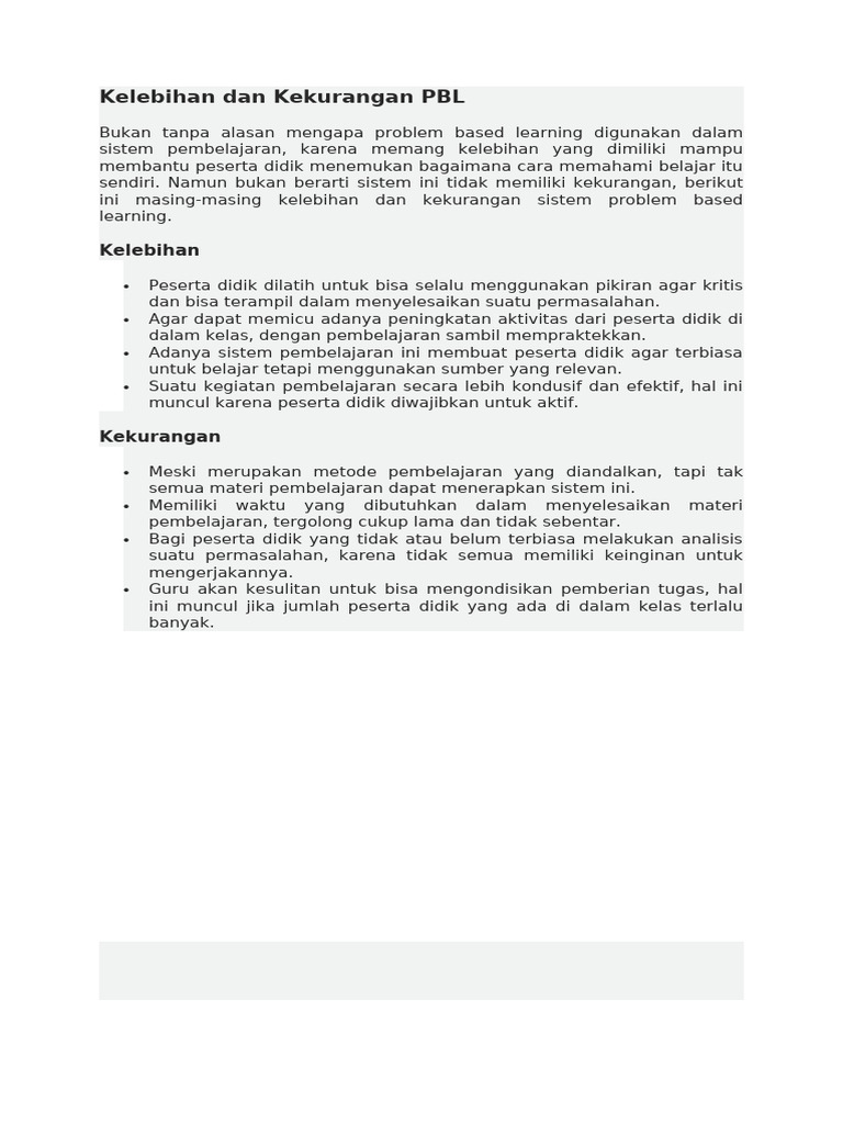 Kelebihan dan Kekurangan PBL dalam Pendidikan | PDF