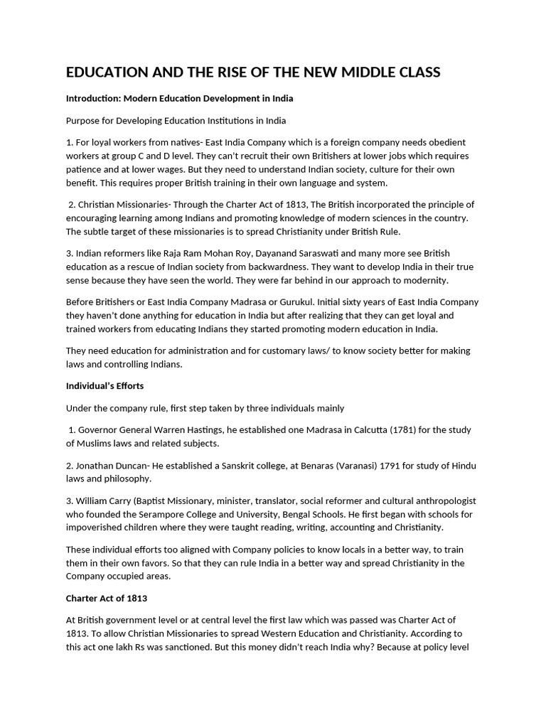 EDUCATION AND THE RISE OF THE NEW MIDDLE CLASS | PDF | Middle Class ...