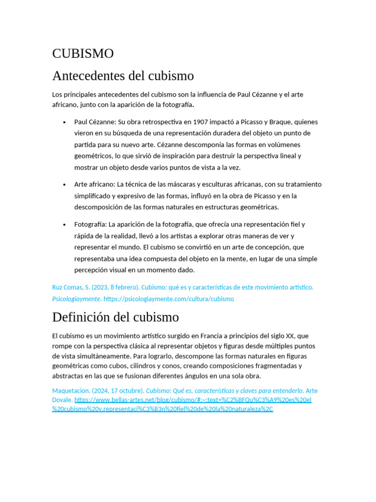 Cubismo: Orígenes y Características Clave | PDF | Cubismo | Arte abstracto