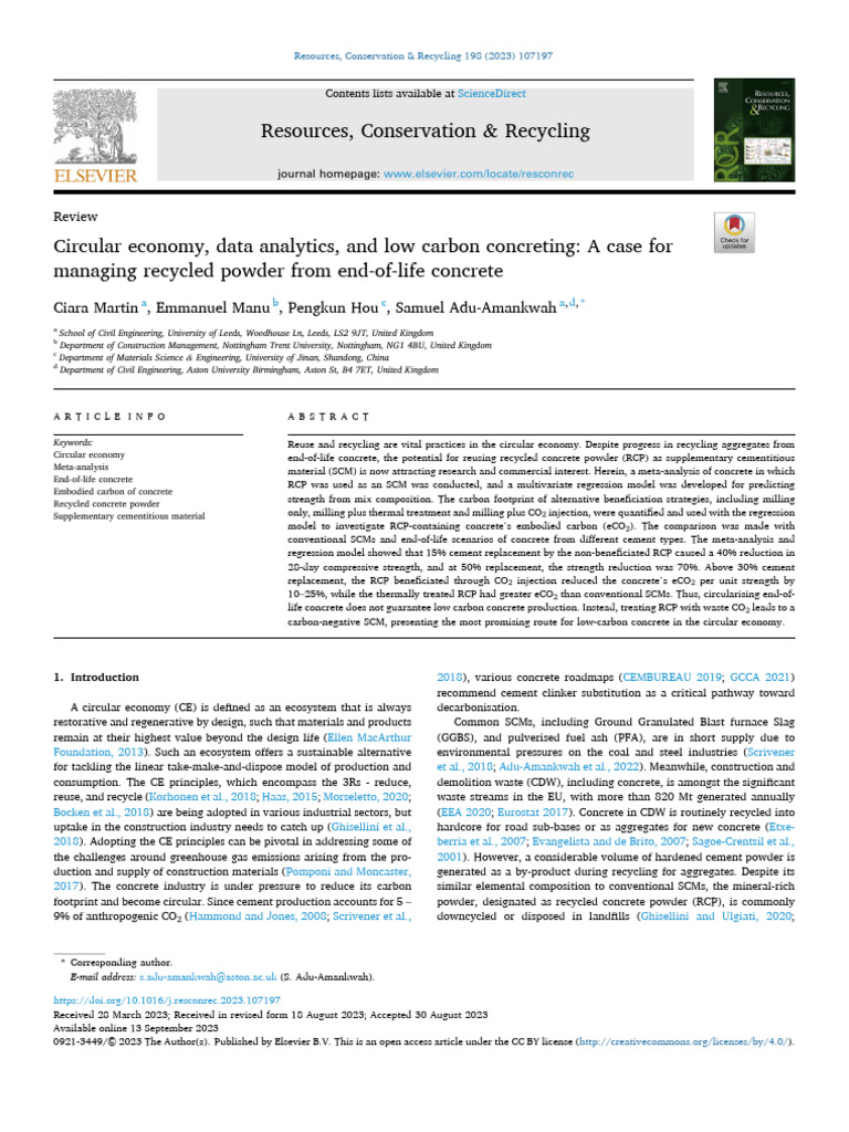 Low Carbon Concrete via Recycled Powder | PDF | Concrete | Principal ...