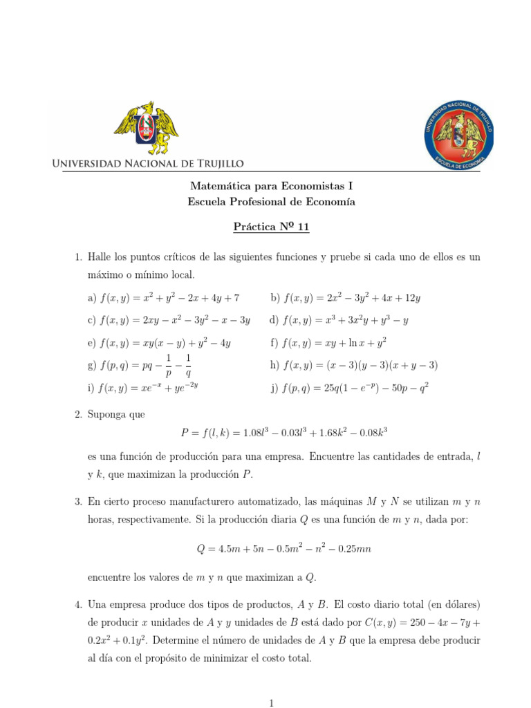 Practica Semana 13 - Matemática para Economistas I | PDF | Monopolio ...