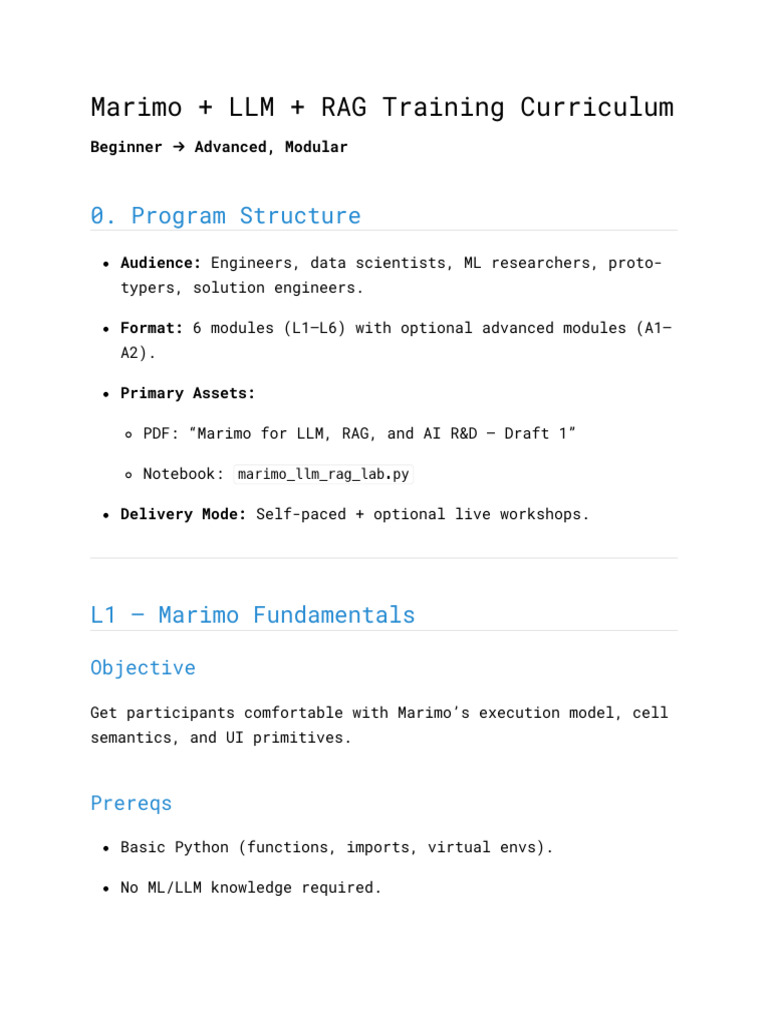 Marimo LLM RAG Training Curriculum | PDF | Computing