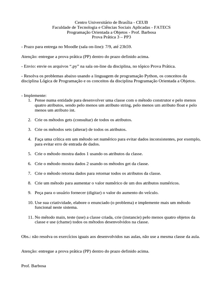 Prova Prática de Programação em Python | PDF