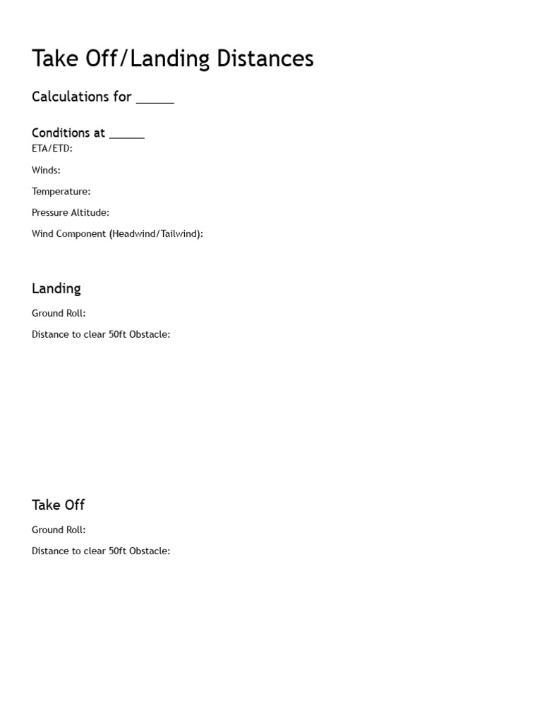 Takeoff and Landing Distance Calculations | PDF