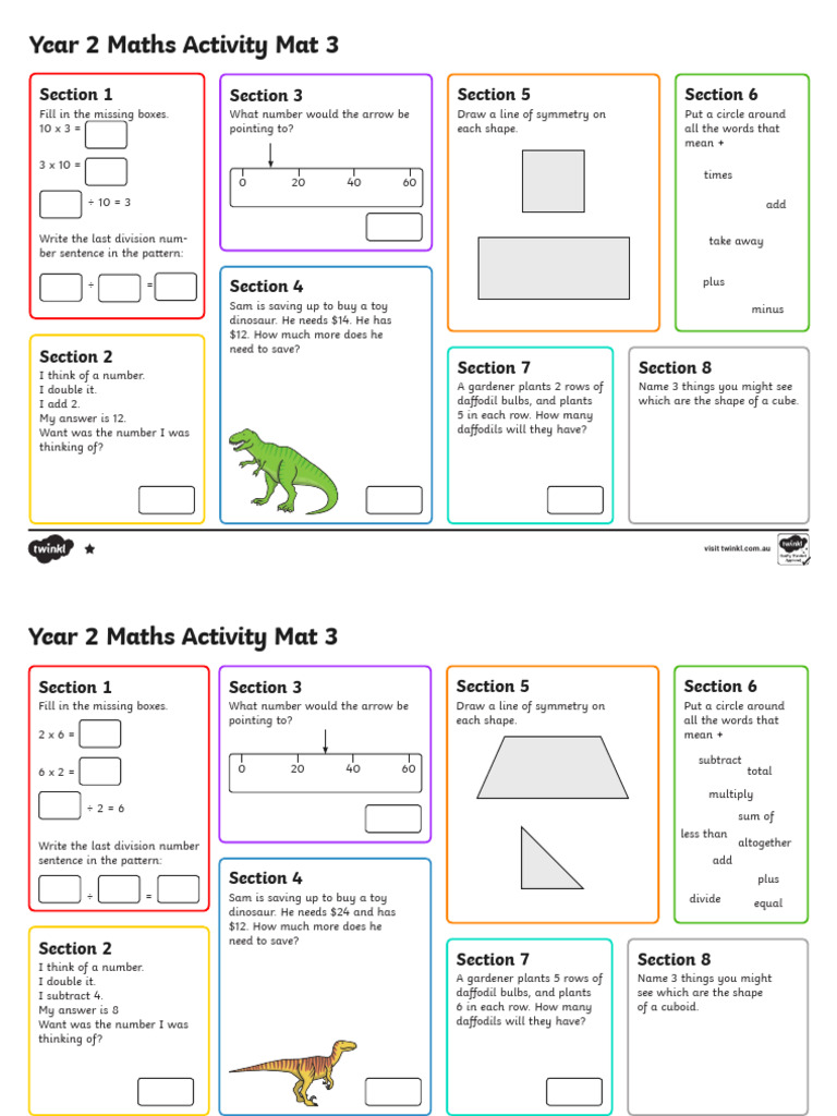 Year 2 Maths Activity Mat 3 | PDF