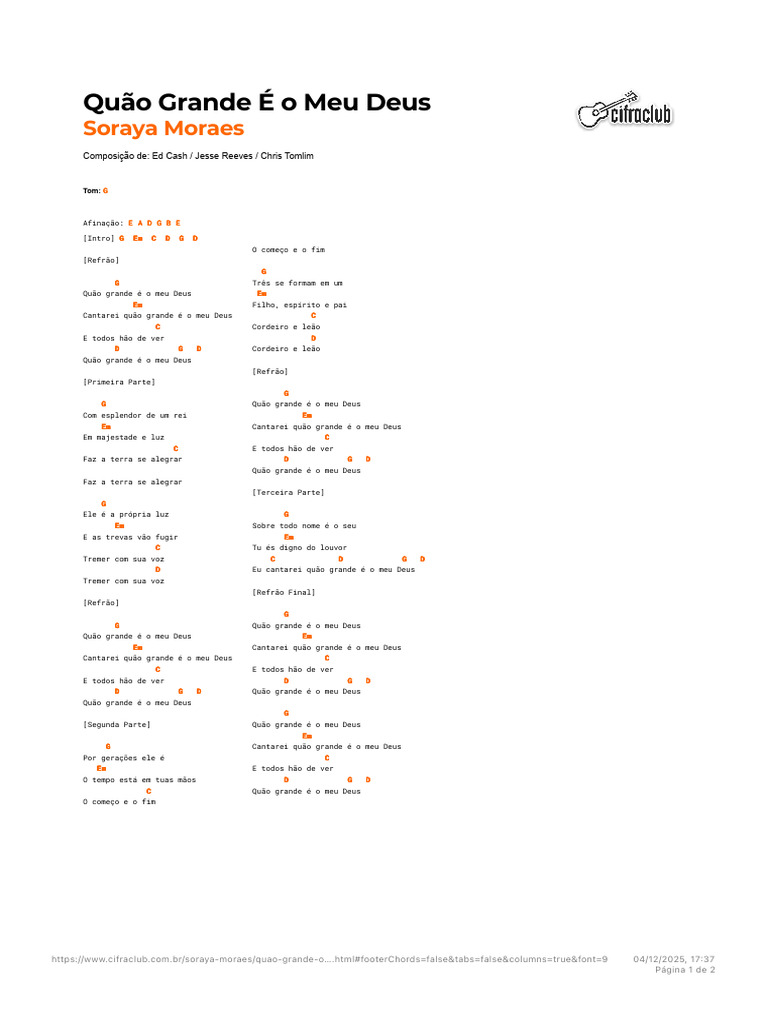 Quão Grande É o Meu Deus - Letra e Acordes | PDF | Deus | Conceitos de Deus