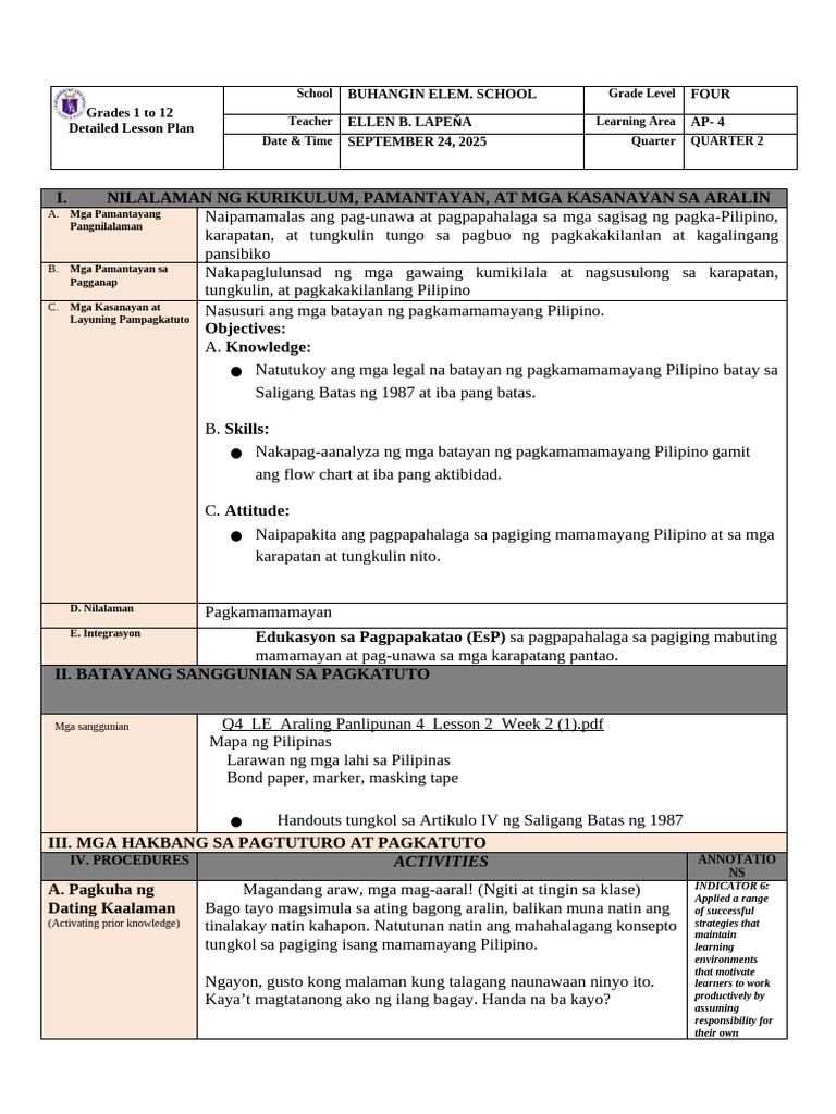 Final Detailed AP 4 QUARTER 4 Week 2 | PDF