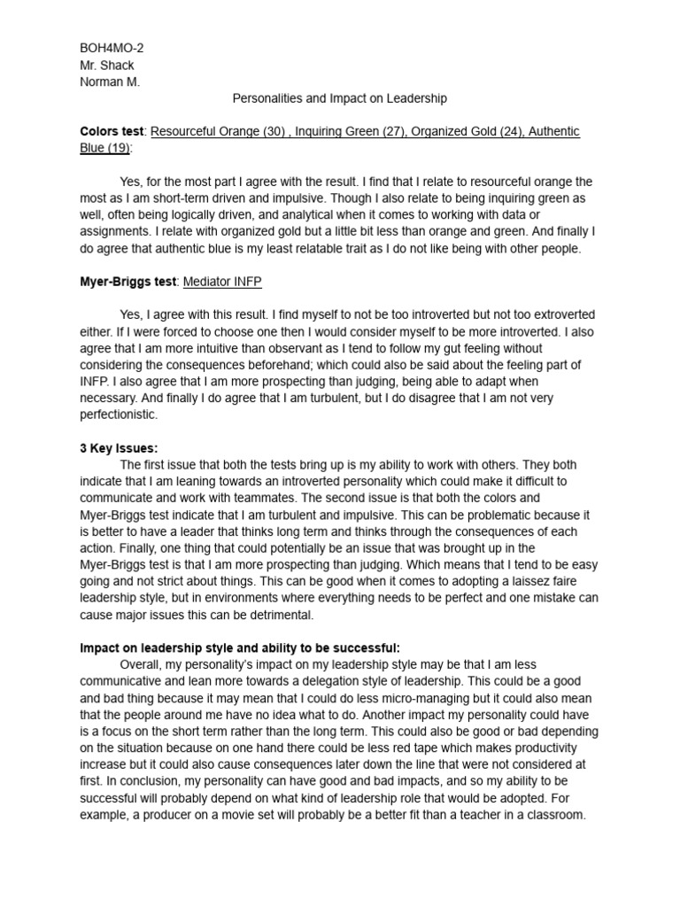 Personality Traits and Leadership Impact | PDF | Extraversion And ...