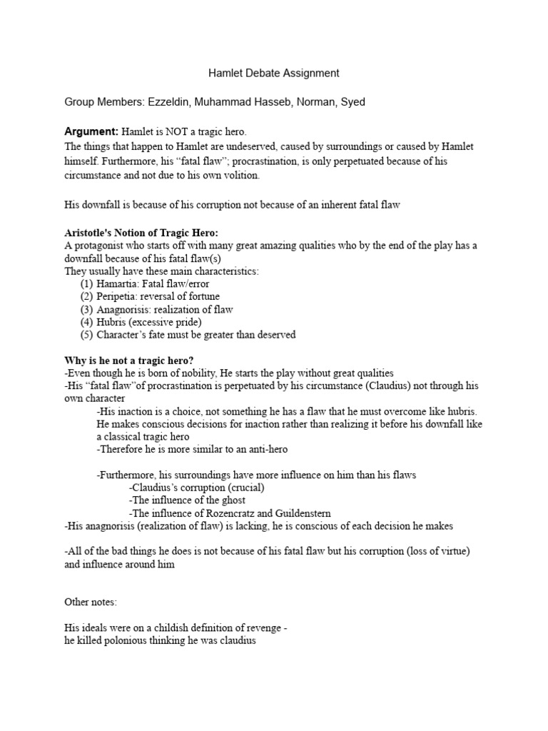 Hamlet Debate Assignment | PDF | Hamlet