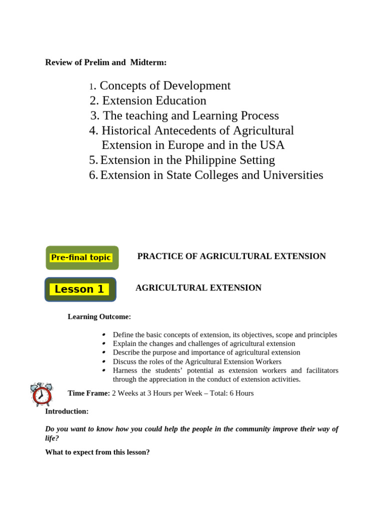 Agricultural Extension Concepts Overview | PDF | Intensive Farming ...