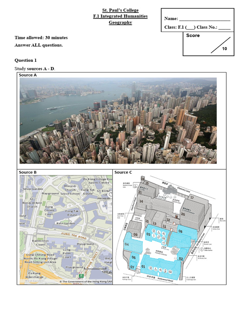 F.1 Geography Exercise Question and Answer | PDF | Map | Geography