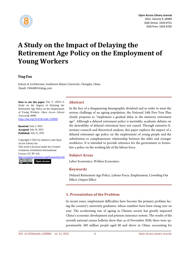A Study On The Impact of Delaying The Retirement Age Policy On The ...