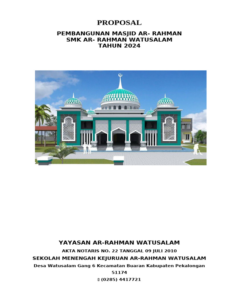 Proposal Pembangunan Masjid Ar-Rahman 2024 | PDF