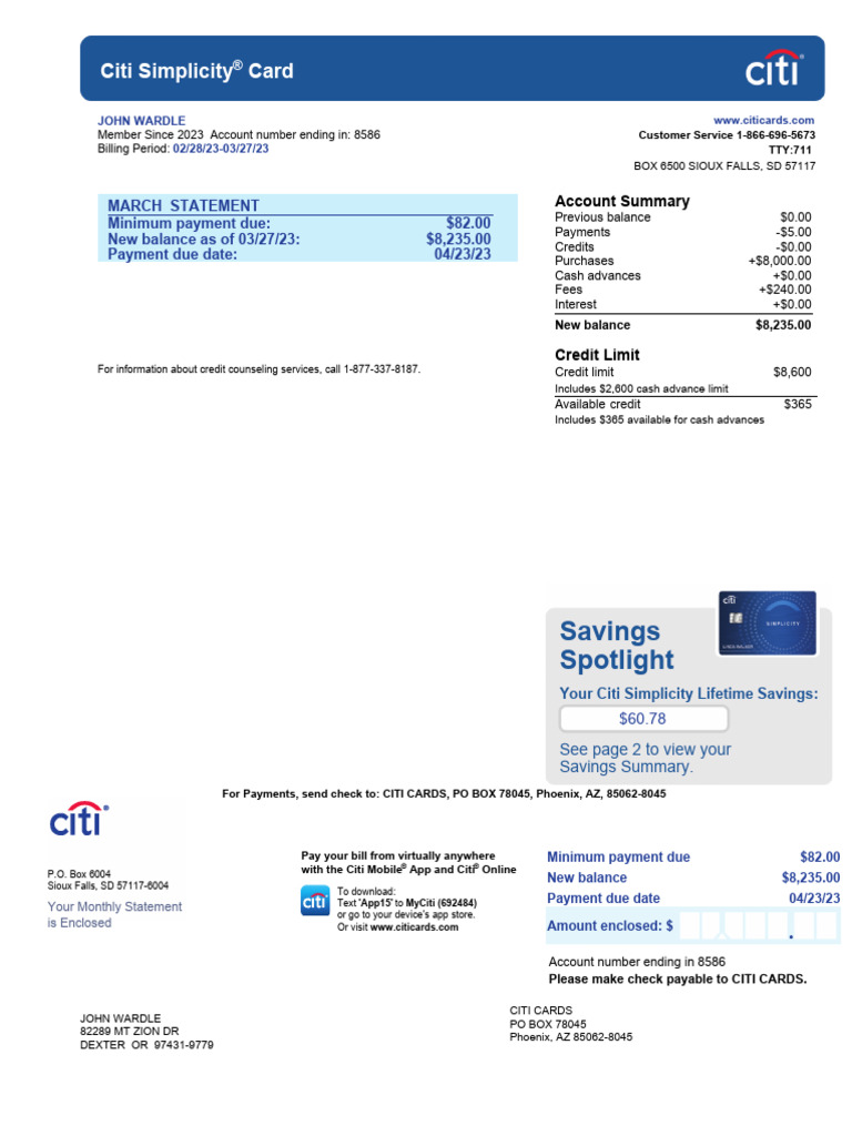 March 2023 Citi Simplicity Statement | PDF | Credit Card | Interest
