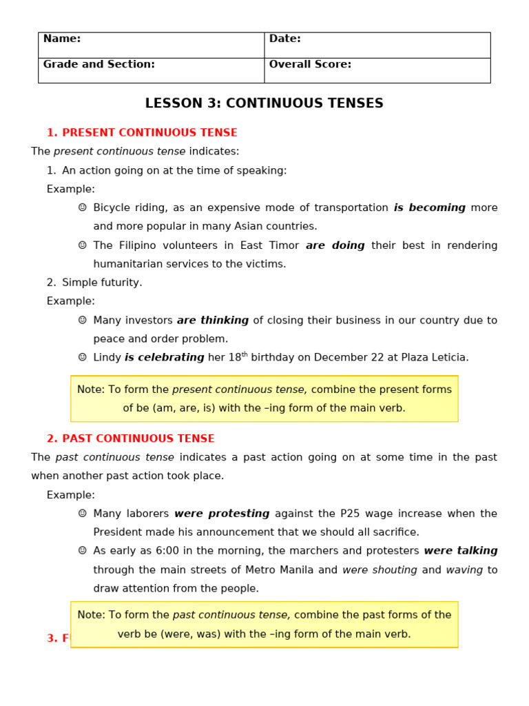 Lesson 3 Continuous Tense | PDF