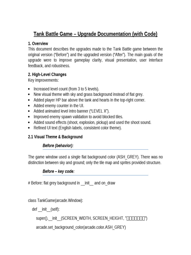 Tank Battle Game Upgrade Overview | PDF | User Interface | Computer Science