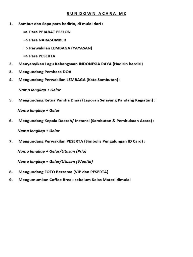 Rundown Acara MC Resmi dan Terstruktur | PDF