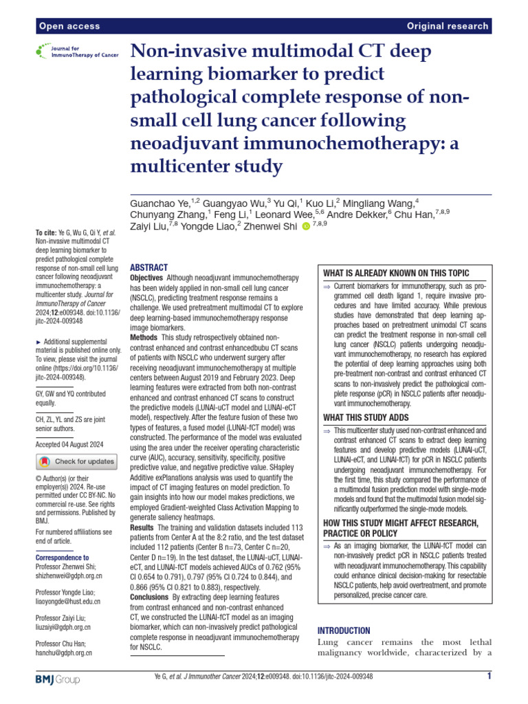 CT Deep Learning for NSCLC Treatment Response | PDF | Lung Cancer ...