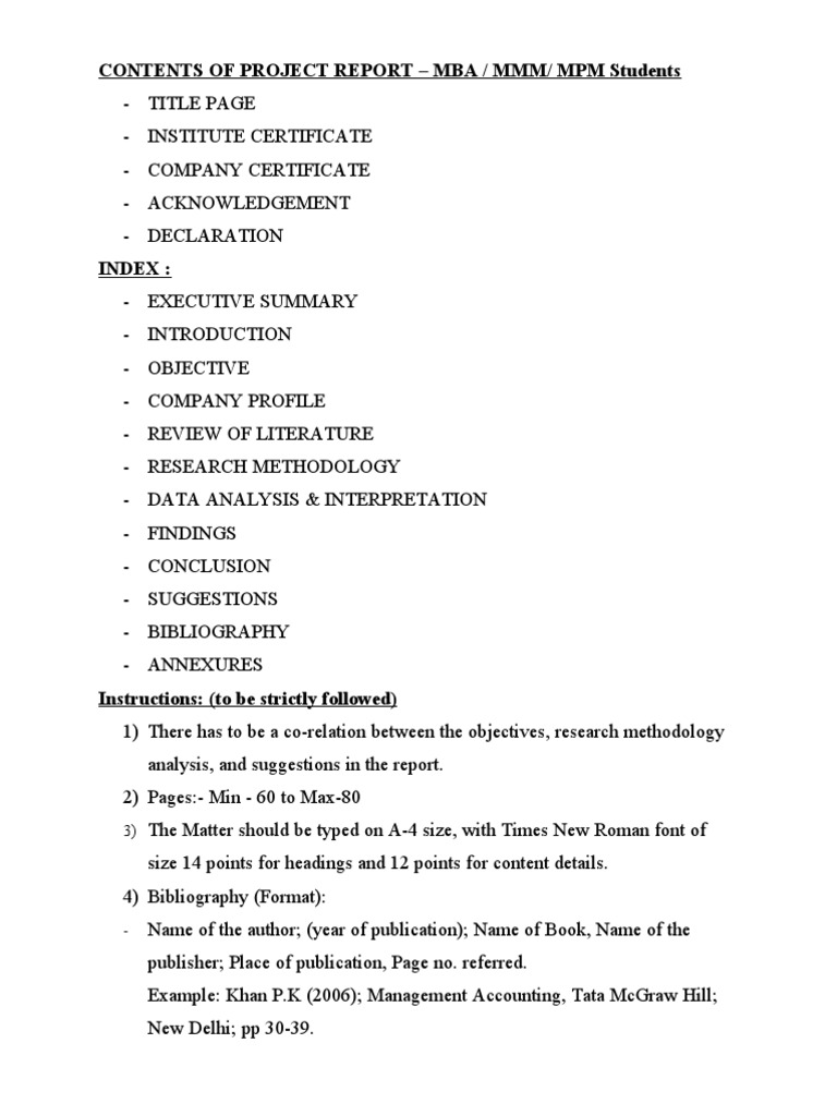 MBA Project Report Structure Guide | PDF | Career & Growth