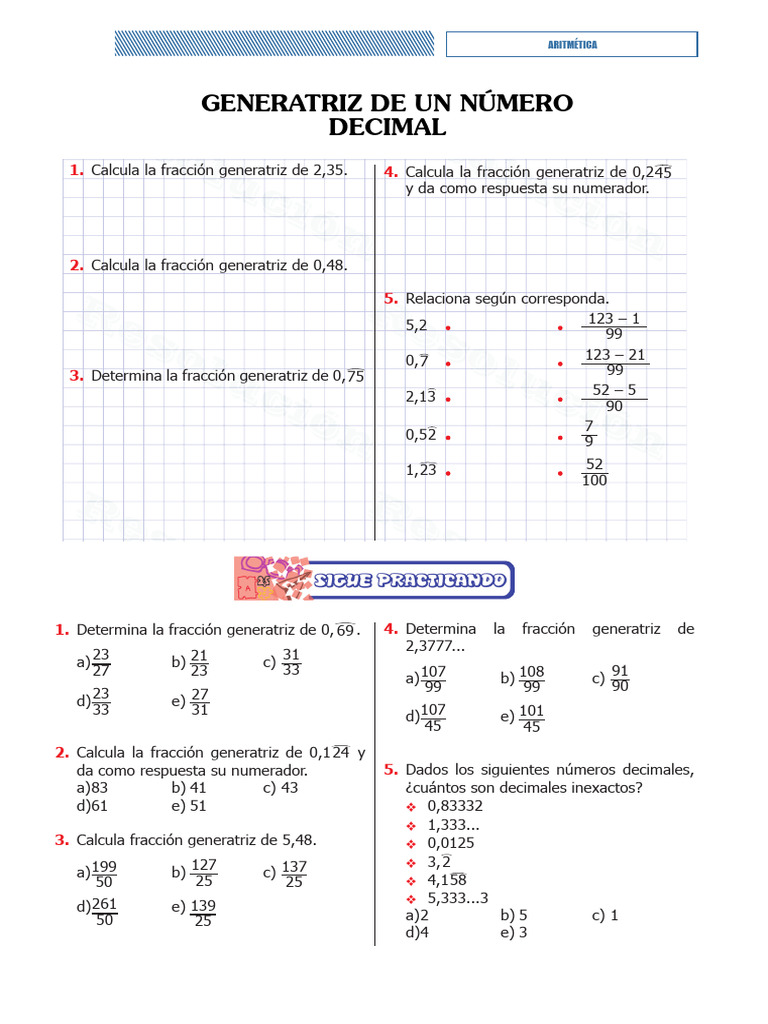 Fracciones Generatrices de Decimales | PDF | División (Matemáticas ...