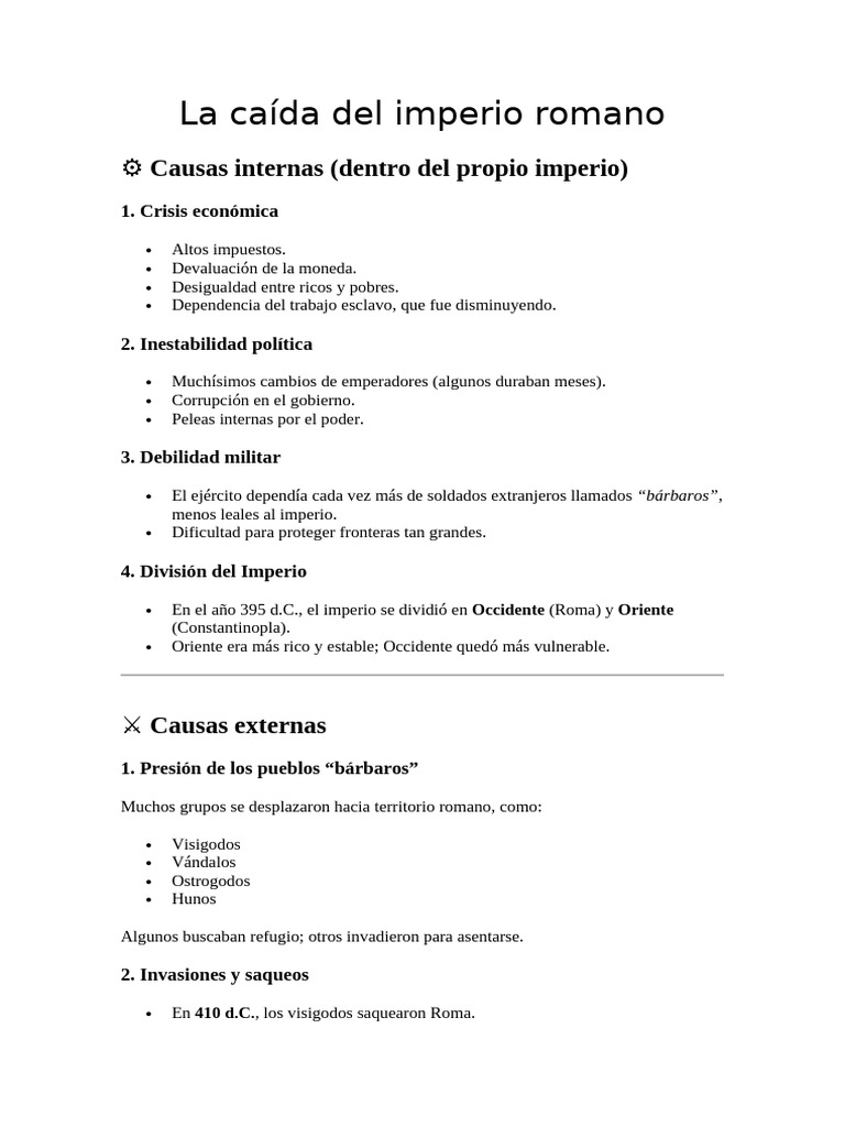 Causas de la caída del Imperio Romano | PDF