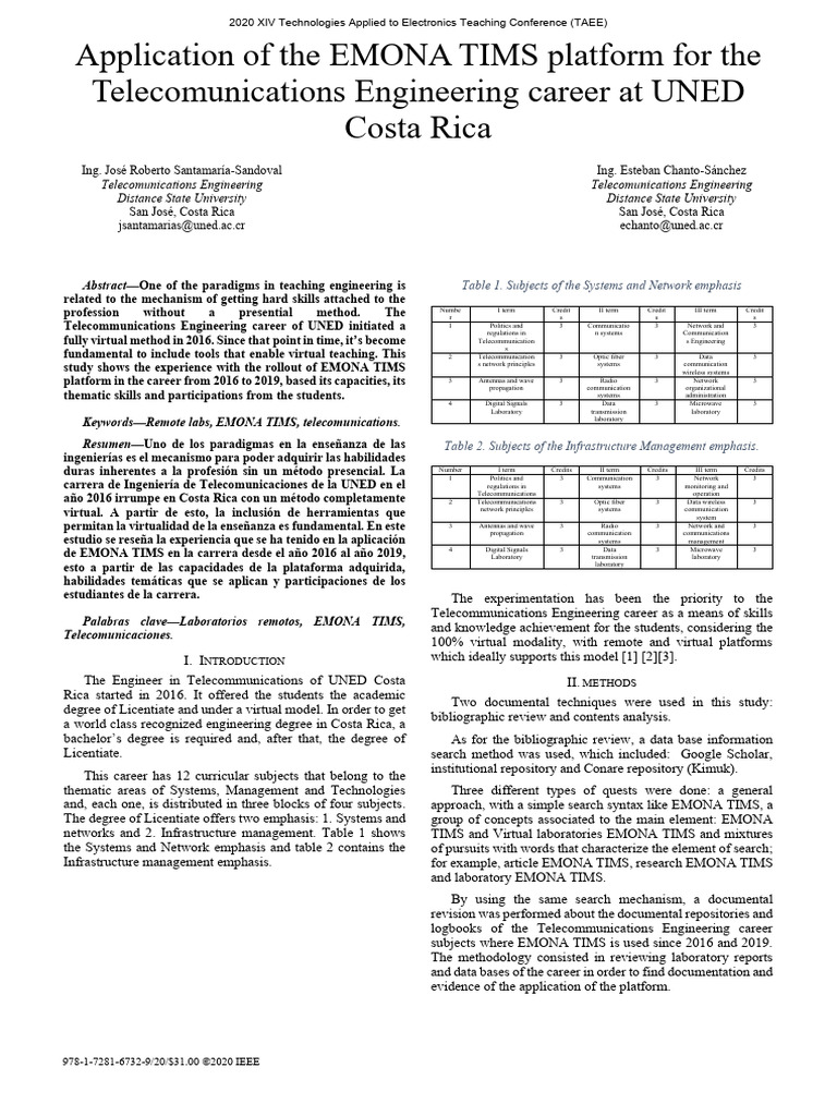 Application of The EMONA TIMS Platform For UNED IEEE Xplore | PDF ...