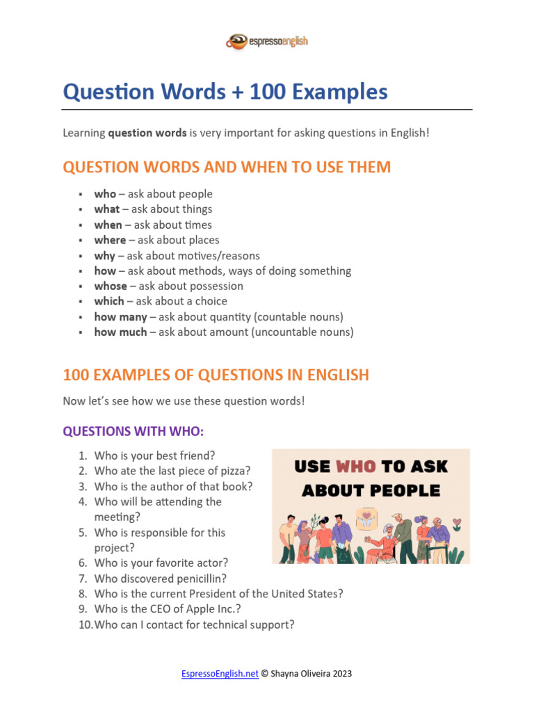 Essential Question Words in English | PDF
