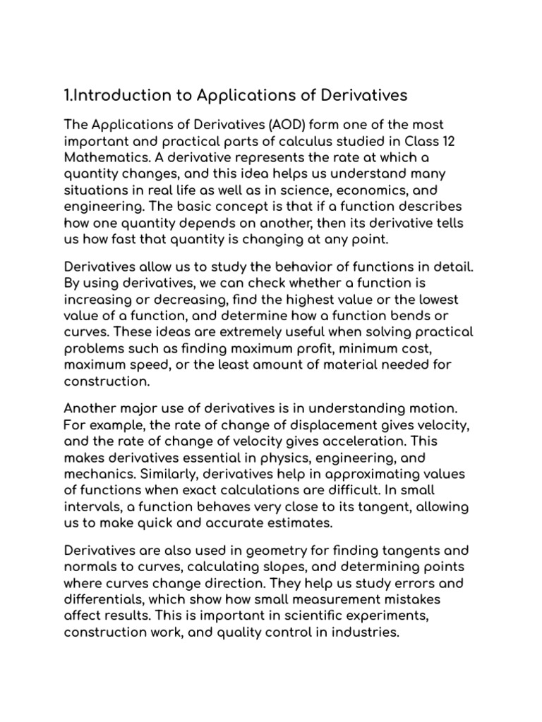 Applications of Derivatives in Calculus | PDF | Derivative | Mathematics