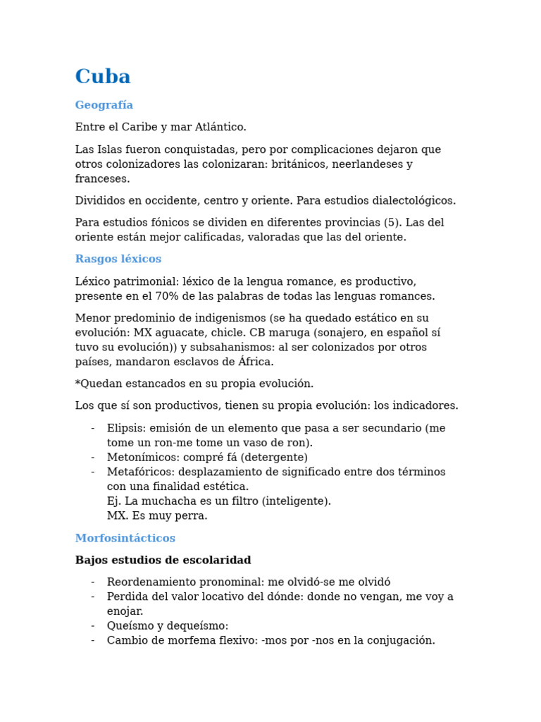 Rasgos del Español Cubano: Geografía y Lingüística | PDF | Familias de ...