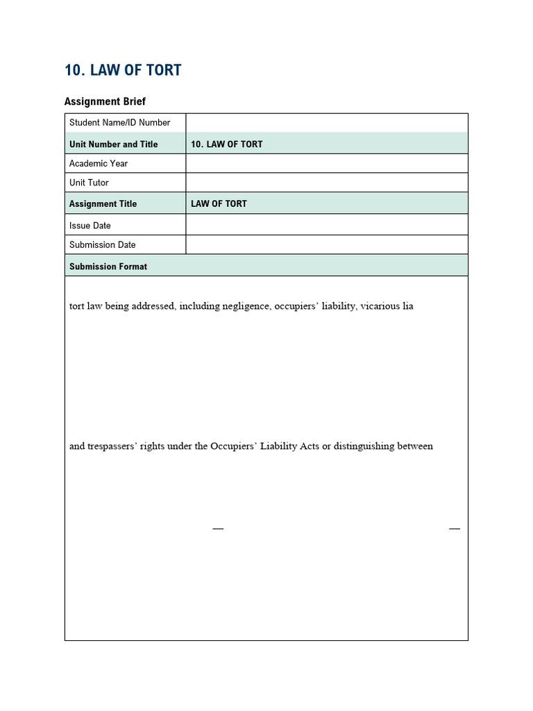 10. LAW OF TORT | PDF | Tort | Negligence