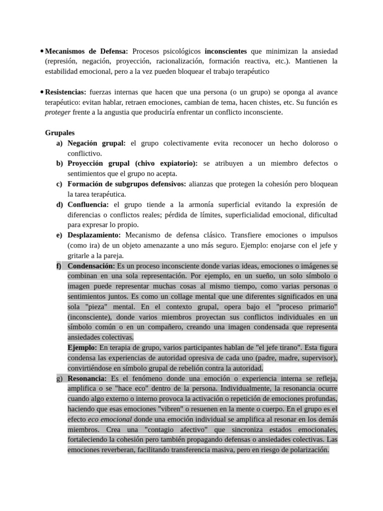 Mecanismos de Defensa y Resistencias Terapéuticas | PDF | Las emociones ...