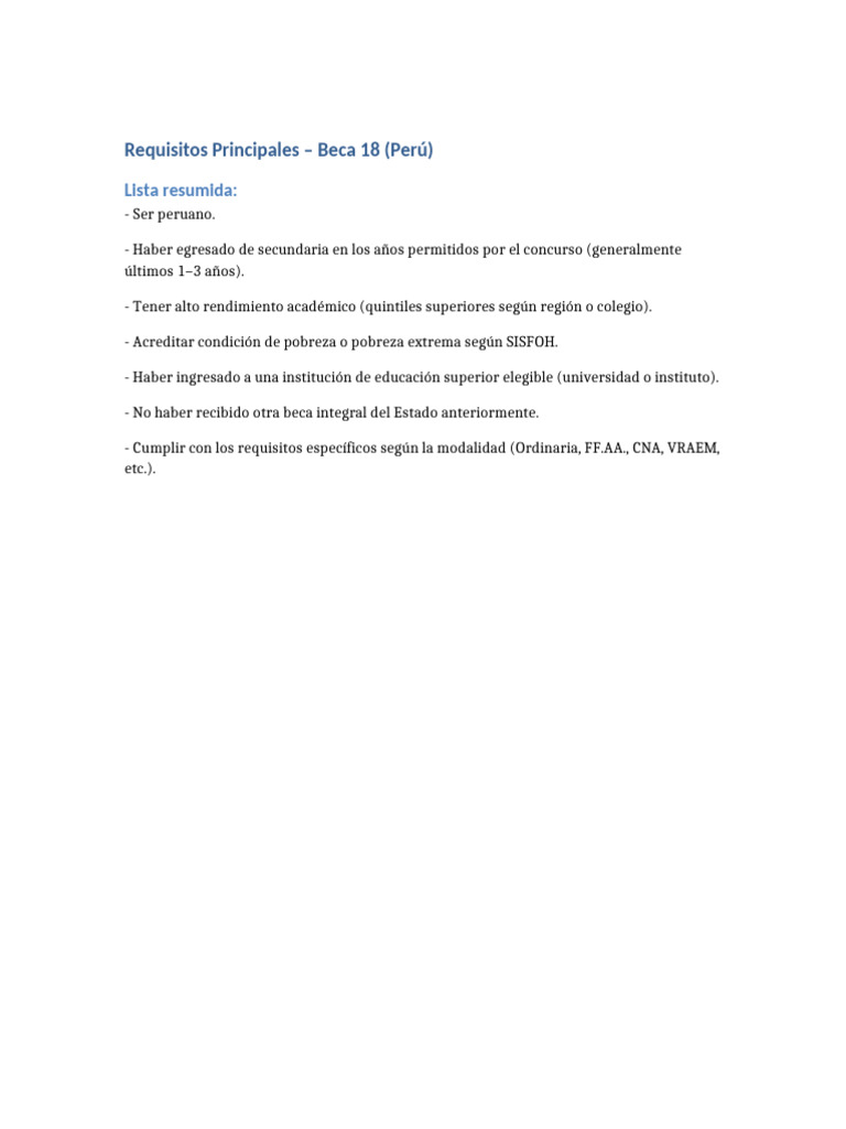 Requisitos Beca 18 Perú 2023 | PDF