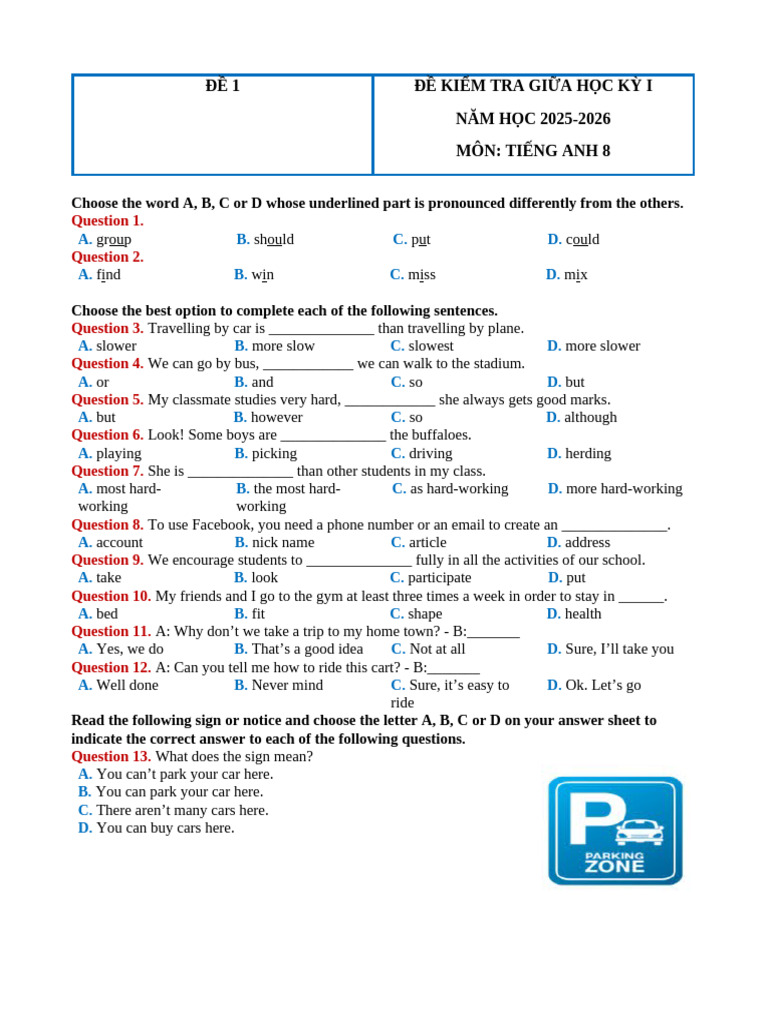 English Test Paper for Grade 8 | PDF