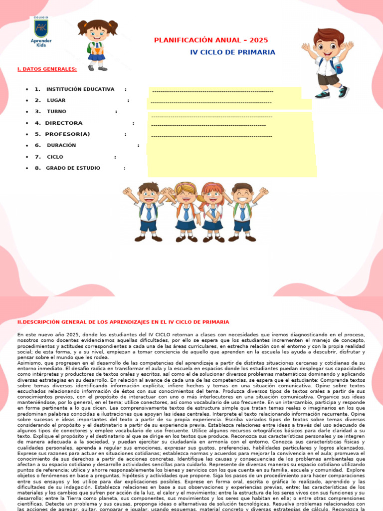 Planificación Anual IV Ciclo Primaria 2025 | PDF | Datos | Geometría