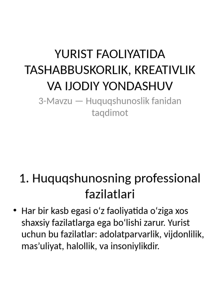 Yurist Faoliyatida Tashabbuskorlik | PDF