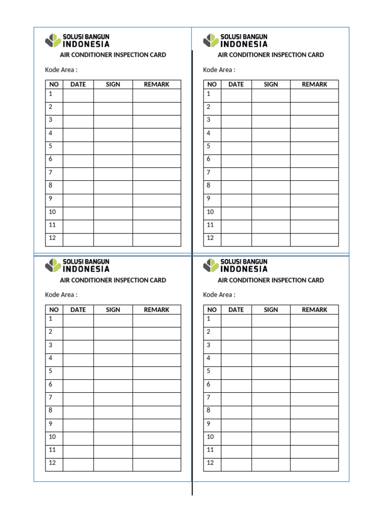 Air Conditioner Inspection Log Card | PDF