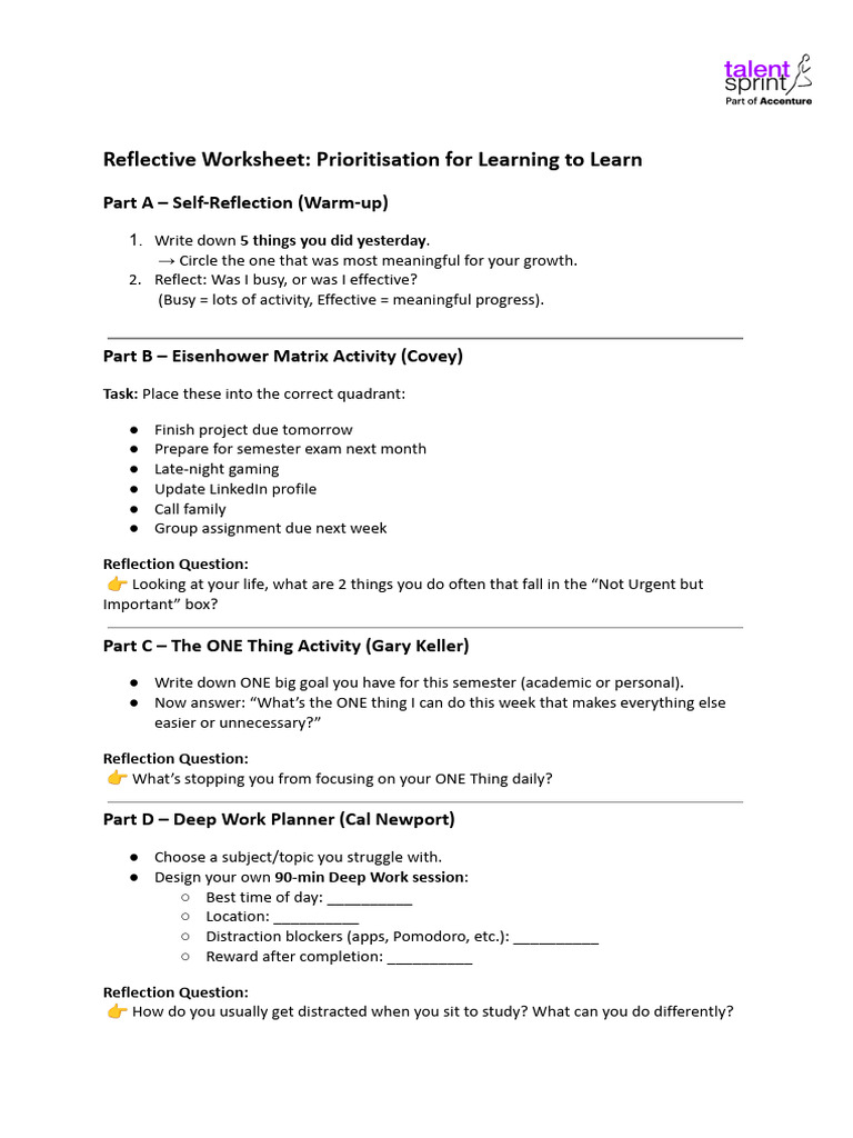 Learning Prioritization Worksheet | PDF | Time Management ...