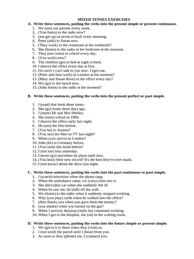 Mixed Tenses Exercises | PDF