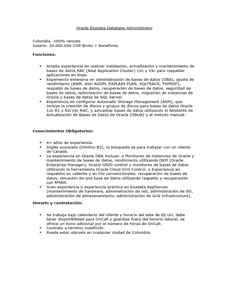 Oracle Exadata Database Administrator | PDF