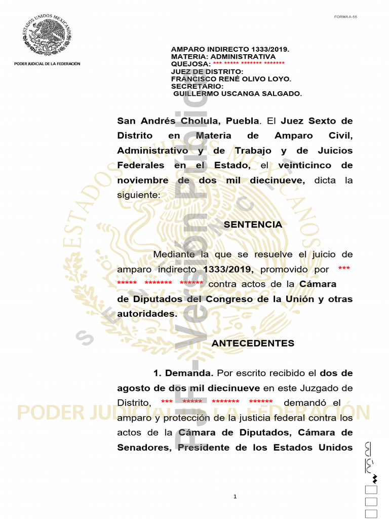 Sentencia Amparo Indirecto 1333/2019 | PDF | Caso de ley | Judicaturas
