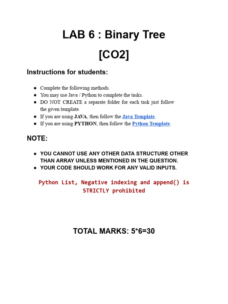 Lab 6 - Binary Tree | PDF