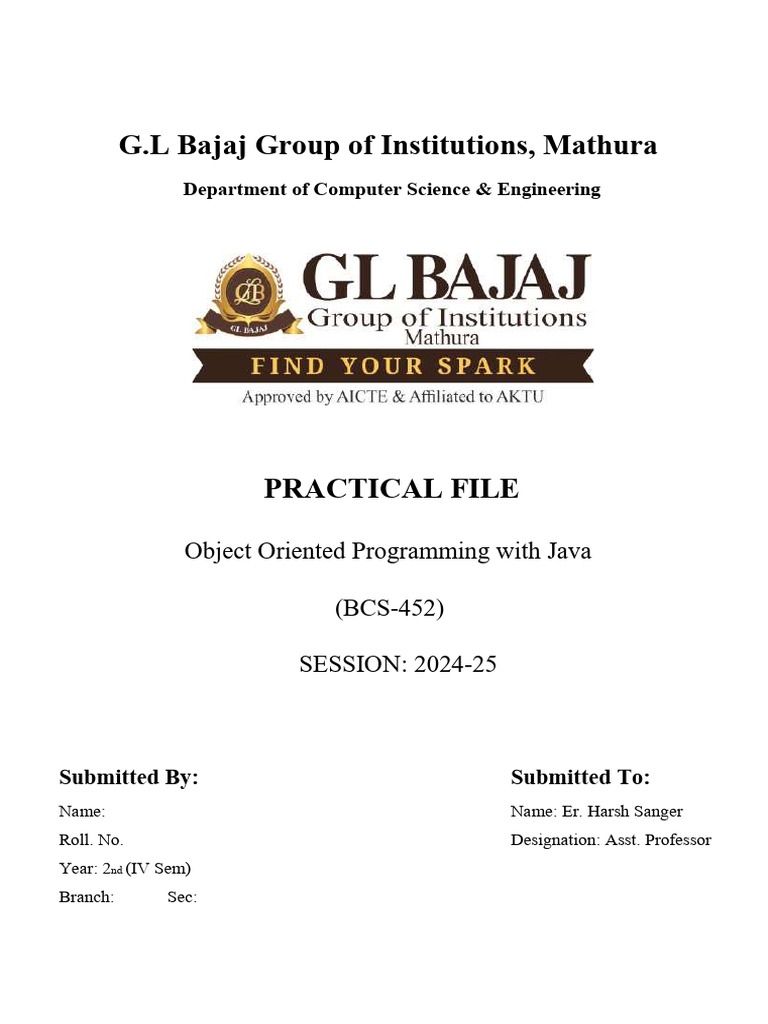 OOP with Java Practical File 2024-25 | PDF