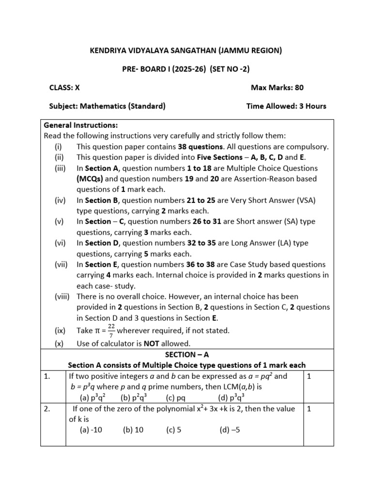 QP X Maths Standard Set No 2 | PDF | Circle | Quadratic Equation