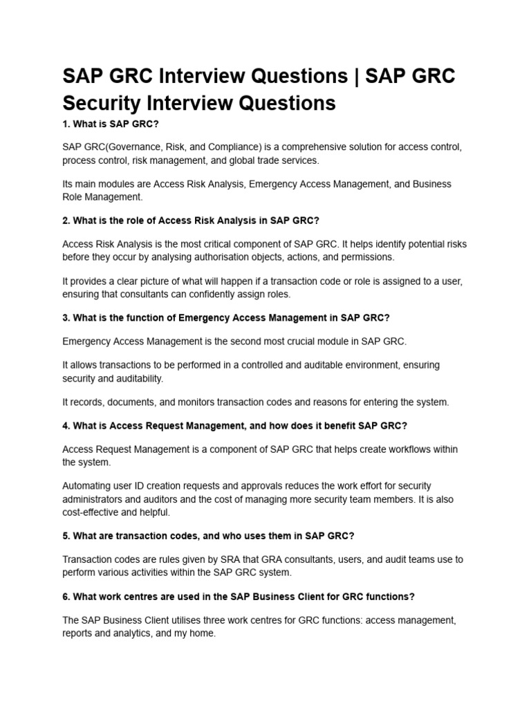 Sap Grc Interview Questions Sap Grc Security Interview Questions